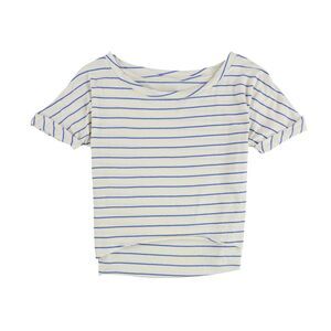 Mouchette Womens High Low Raw Edge Crop Basic T-Shirt, ivory, S